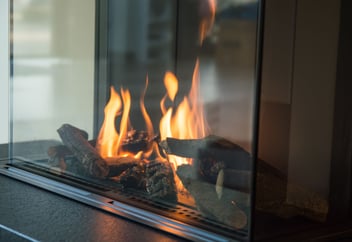 gas fireplace burning brightly 